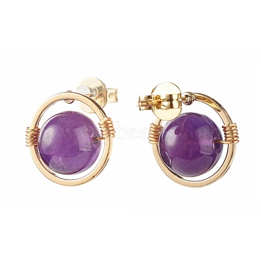 Natural Amethyst Round Beads Stud Earrings for Girl Women(X-EJEW-JE04666-02)-2