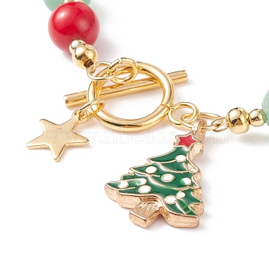 Christmas Tree & Star Alloy Enamel Charm Bracelet(BJEW-TA00154)-4