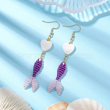 3 paires 3 couleurs de boucles d'oreilles pendantes en verre et coquillage(EJEW-MZ00160)-4