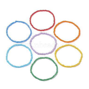 7 Stück Armband-Sets aus Glasperlen im Regenbogen-Stil für Damen(BJEW-JB10065-02)-4