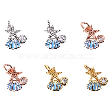 Mixed Color Clear Starfish Brass+Cubic Zirconia+Enamel Charms
