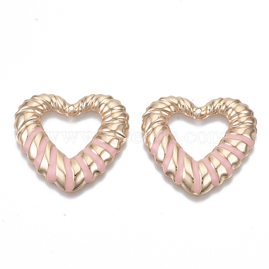 Light Gold Pink Heart Iron+Enamel Pendants