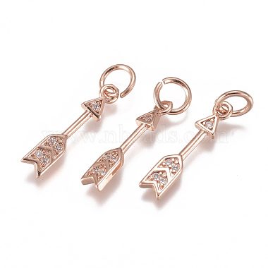Real Rose Gold Plated Clear Arrow Brass+Cubic Zirconia Pendants