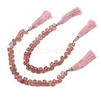 Natural Strawberry Quartz Beads Strands, Triangle, Top Drilled, Faceted, with Tassel, 6~7.5x6~7.5x6~7.5mm, Hole: 0.6mm, about 48~51pcs/strand, 11.81''(30cm)(GG-CBA7F68-03)