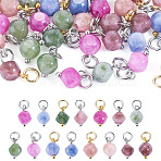 30Pcs 3 Styles Natural Colorful Tourmaline Dice Charms, with 304 Stainless Steel Jump Rings, Mixed Color, 10.5x6.5~7mm, Hole: 3.5mm, 10pcs/style(PALLOY-TA00370)