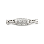Brass Micro Pave Cubic Zirconia Fold Over Clasps, Cadmium Free & Nickel Free & Lead Free, Oval, Platinum, 44mm(KK-U059-15P)