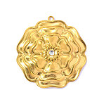 304 Stainless Steel Pendants, Rose Flower Charms, Ion Plating(IP), Mirror Polished Finish, Real 18K Gold Plated, 43x41mm, Hole: 2mm(STAS-OY015-89G)