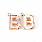 Brass Charms, with Shell, Real 18K Gold Plated, Nickel Free, Letter.B, 11x8x2mm, Hole: 0.8mm(KK-Q766-001B-NF)