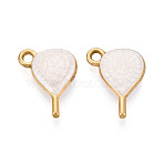 304 Stainless Steel Enamel Pendants, Racket Charms, Ion Plating(IP), Real 18K Gold Plated, Floral White, 16x12.5x3.5mm, Hole: 1.4mm(STAS-N124-13G)