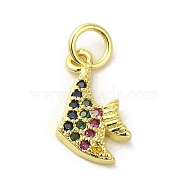 Real 18K Gold Plated Brass Pave Cubic Zirconia Pendants, with Jump Rings, Fish, Colorful, 13.5x7.5x2mm, Hole: 3mm(KK-M283-12A-02)