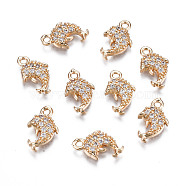 Brass Micro Pave Clear Cubic Zirconia Charms, Long-Lasting Plated, Cadmium Free & Lead Free, Dolphin Shape, Light Gold, 12x7.5x2mm, Hole: 1.2mm(KK-S359-091-RS)