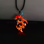 Luminaries Alloy Dragon Pendant Necklace, Glow In The Dark Jewelry for Women, Coral, 23.62 inch(60cm)(LUMI-PW0001-024P-A)
