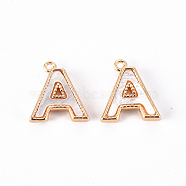 Brass Charms, with Shell, Real 18K Gold Plated, Nickel Free, Letter.A, 9.5x9x2mm, Hole: 0.9mm(KK-Q766-001A-NF)
