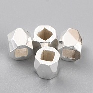 Brass Spacer Beads, Long-Lasting Plated, Faceted Column, 925 Sterling Silver Plated, 3x3~3.5mm, Hole: 1.4mm(KK-O133-202E-S)