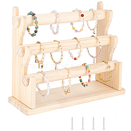 3-Tier Assembled Wood Bracelets/Bangles Display Riser Stands, Bracelets Organizer Holder, Bisque, Finish Product: 11.7x33x26.5cm, about 10pcs/set(BDIS-WH0008-02)