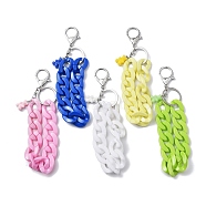 Acrylic Curb Chain Keychain, with Resin Bear Charm and Alloy Split Key Rings, Mixed Color, 17.7~18cm(KEYC-JKC00632)