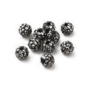 Pave Disco Ball Beads, Polymer Clay Rhinestone Beads, Grade A, Round, Jet Hematite, 6mm, Hole: 0.8mm(X-RB-Q195-A6mm-1)