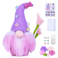 DIY Calla Gnome Doll Needle Felting Kit, including Iron Needles, Wool Felt, Butterfly Decoration, Instruction Manual, Plum, 90x52mm(PW-WGA83B7-02)