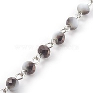 Handmade Electroplate Glass Beaded Chains, Unwelded, Faceted, with Iron Eye Pin, Rondelle, Black, 12~13x6~6.5mm, 1m/strand, 39.37 inch(AJEW-JB00468-01)