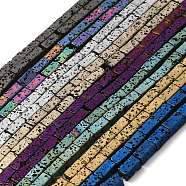 Electroplated Natural Lava Rock Beads Strands, Rectangle, Mixed Color, 8x4x4mm, Hole: 1mm, about 51pcs/strand, 16.38''~16.54''(41.6~42cm)(G-Q1009-A01-01)