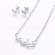 304 Stainless Steel Jewelry Sets, Stud Earrings and Pendant Necklaces, Butterfly, Stainless Steel Color, Necklace: 18.9 inch(48cm), Stud Earrings: 6x9x1.2mm, Pin: 0.8mm(SJEW-O090-14P)