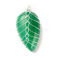 Natural Green Onyx Agate Pendants, with Silver Tone Eco-Friendly Copper Wire Wrapped, Teardrop, 32~33x15~17.5x8~9mm, Hole: 3.2~3.4mm(PALLOY-JF01384-01)