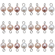 30Pcs Natural Freshwater Pearl Connector Charms, Nuggets Links, with Stainless Steel Color Plated 304 Stainless Steel Double Loops, Seashell Color, 14x6~7.5x3.5~5mm, Hole: 1.5~2.5mm(FIND-SC0005-39)