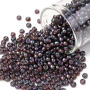 TOHO Round Seed Beads, Japanese Seed Beads, (382) Pink Lined Amethyst Luster, 8/0, 3mm, Hole: 1mm, about 222pcs/bottle, 10g/bottle(SEED-JPTR08-0382)