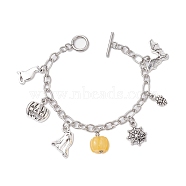 Halloween Theme 304 Stainless Steel Charm Bracelets for Women, Gold, 6-3/4 inch(17cm)(BJEW-JB10754)