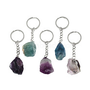 Nuggets Natural Fluorite Keychain, with Platinum Plated Iron Findings, 88~98mm(G-N0326-101)