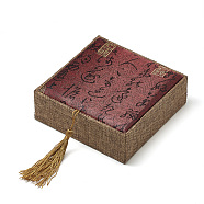 Wooden Bracelet Boxes, with Nylon Cord Tassel, Square, Dark Goldenrod, 12x12x4.5cm(OBOX-Q014-06)