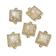 Natural Moonstone Faceted Square Links, Rack Plating Brass Micro Pave Clear Cubic Zirconia Connector Charms, Golden, 16x11.5x4.5mm, Hole: 1.4mm(G-I375-03G-01)