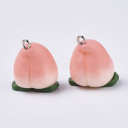 Handmade Polymer Clay Pendants, with Platinum Plated Iron Loops, Peach, Pink, 22~23x19~20x16~17mm, Hole: 2mm(X-CLAY-Q245-18)
