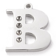 304 Stainless Steel Letter Pendant Rhinestone Settings, Stainless Steel Color, Letter.B, B: 15x12.5x1.5mm, Hole: 1.2mm, Fit for 1.6mm rhinestone(X-STAS-J028-01B)