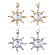 4Pcs 2 Colors Glass Pendants, with Brass Findings and Jump Ring, Sun, Platinum & Golden, 22.5x20x5.5mm, 2pcs/color(GLAA-SZ0001-91)