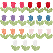 21Pcs 7 Colors Tulip Flower Shape Polyester Knitted Appliques, Costume Hat Bag Ornament Accessories, Mixed Color, 78x62x2.5mm, 3pcs/color(PATC-FG0001-34)