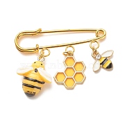 Bee and Honeycomb Enamel Charms Brooch, Iron Safety Pin Lapel Pin for Backpack Clothes, Gold, 42.5x50x5mm(JEWB-BR00068)