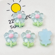 Translucent Resin Decoden Cabochons, Flower with Glitter Powder, Light Sky Blue, 22x17mm(X-PW-WG80860-01)