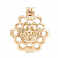 Alloy Locket Pendants, Diffuser Locket, Hollow, Honeycomb with Bee, Golden, 26x22x13mm, Hole: 4x3mm, Inner Measure: 18mm(PALLOY-S062-55G)