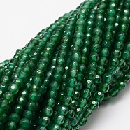 Dyed Natural White Jade Round Beads Strands, Faceted, Green, 4mm, Hole: 1mm, about 92pcs/strand, 15.3 inch(G-E311-4mm-04)