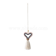 Cotton Tassel Pendant Decorations, Braided Heart Hanging Ornament, Pink, 33.5~36x6.5~7.8cm(HEAR-PW0001-139B)