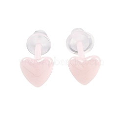 Porcelain Stud Earrings, Heart, Misty Rose, 5.8x5.8mm(EJEW-H007-01A)