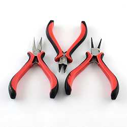 Iron Jewelry Tool Sets: Round Nose Pliers, Wire Cutter Pliers and Side Cutting Pliers, Red, 110~127mm, 3pcs/set(PT-R009-02)