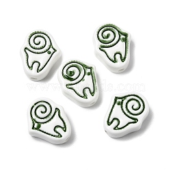 Handmade Porcelain Beads, Hand Painted Ceramic Beads, Snail, Famille Rose Porcelain, Dark Green, 20x17x7.5mm, Hole: 2.5mm(PORC-Z004-01B)