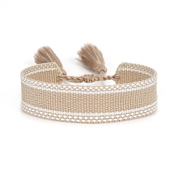 Braided Cord Bracelets with Polyester Tassels, Flat Adjustable Wrist Bands for Women, Tan, Inner Diameter: 5-7/8~9-1/2 inch(15~24cm)(BJEW-C012-13)