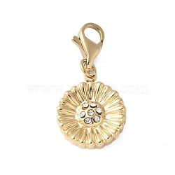 304 Stainless Steel Rhinestone Flower Pendant Decoration, with Lobster Claw Clasps, PVD Vacuum Plating, Real 18K Gold Plated, 25.5mm, Pendant: 15x12x3.5mm(STAS-S165-35G)