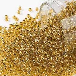 TOHO Round Seed Beads, Japanese Seed Beads, (752) 24K Gold Lined Topaz, 11/0, 2.2mm, Hole: 0.8mm, about 1110pcs/bottle, 10g/bottle(SEED-JPTR11-0752)