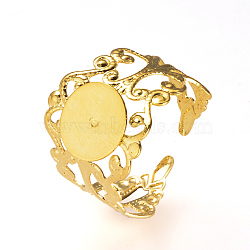 Adjustable Brass Ring Shanks, Filigree Ring Base Findings, Golden, Tray:8mm, 19mm(KK-R037-260G-A)