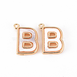 Brass Charms, with Shell, Real 18K Gold Plated, Nickel Free, Letter.B, 11x8x2mm, Hole: 0.8mm(KK-Q766-001B-NF)