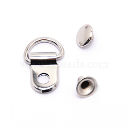 Brass Boot Lace Hooks, for Climbing and Outdoor Shoes, with Rivets, Oval, Silver, 22x14x3mm, Hole: 4mm, Button Cover: 8x4mm, Rivet: 8x4mm, Hole: 2mm(FIND-WH0062-06D)